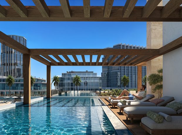 A large pool and a kids’ pool
