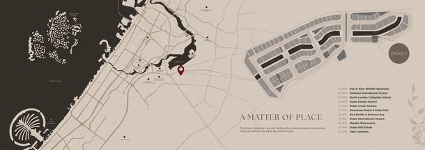 Map of Dubai with Meydan Horizon’s lagoons, Époque and the places around it